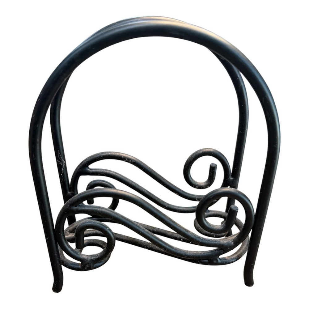 Vintage Style Napkin Holder Black Metal Scroll Wave Design Table